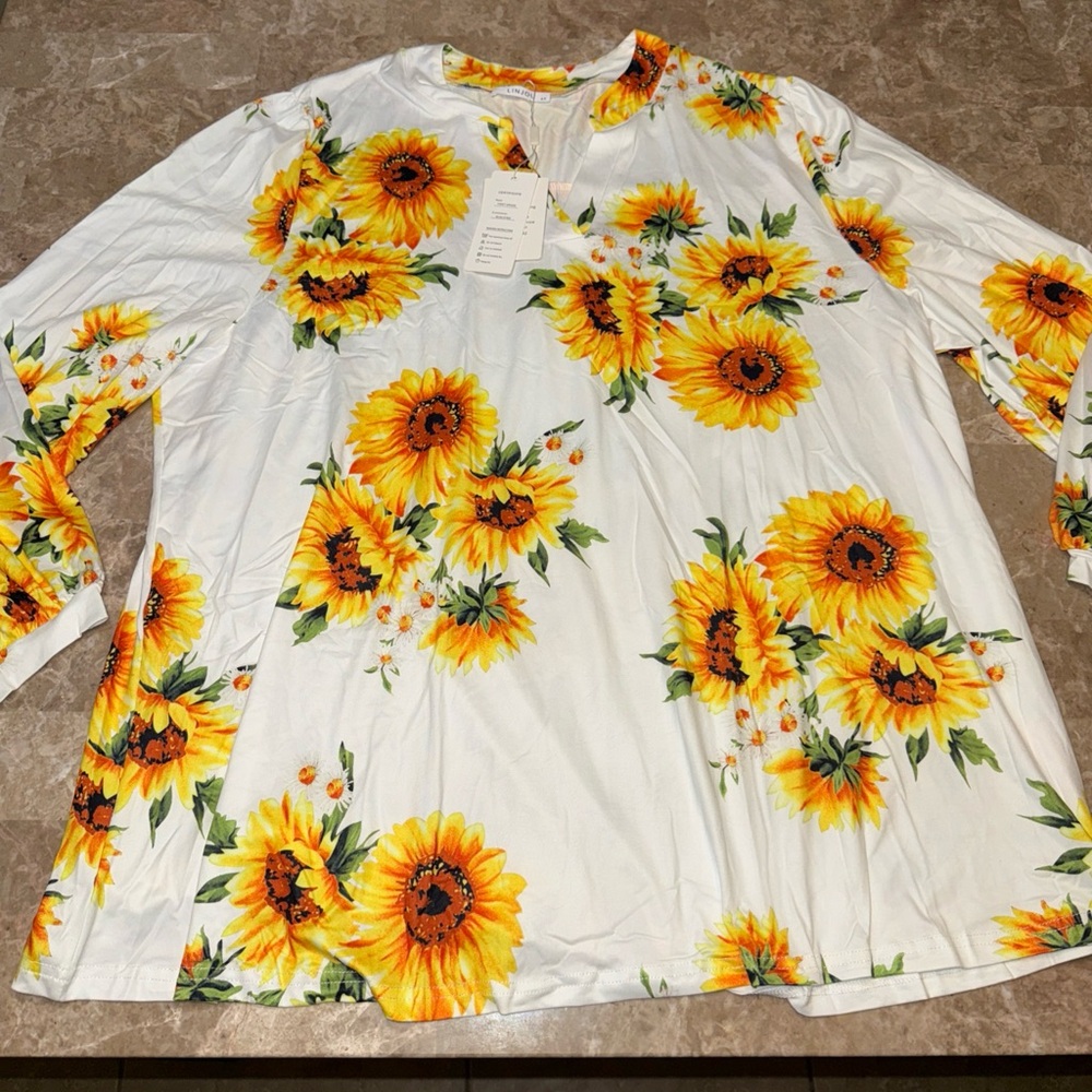 LINJOU Women's Plus Size 4X Sunflower Top Casual Summer Blouses New V-Neck